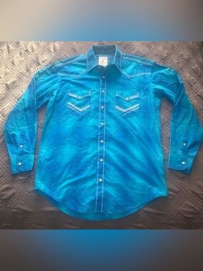 Panhandle Teal Western-Style Pearl Snap Shirt size medium